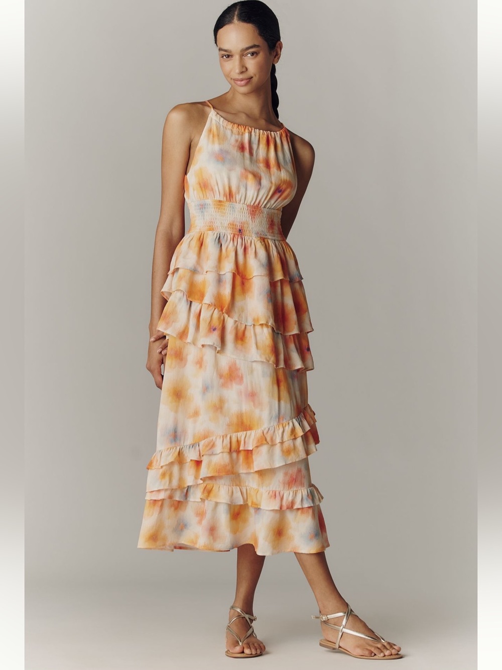 Anthropologie Tiered Ruffle Halter Dress